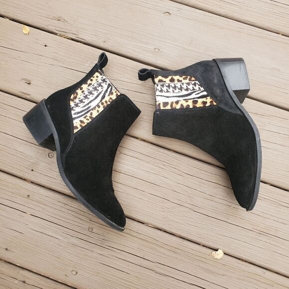 Crown Vintage Tolana Black Suede Leather Animal Print Chelsea Ankle Boots 9 - Picture 2 of 8